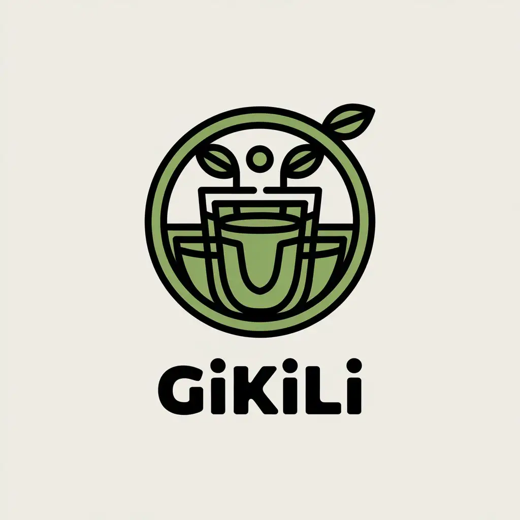 a vector logo design,with the text "Gikili", main symbol:round frame tea drinks,Moderate,be used in Retail industry,clear background