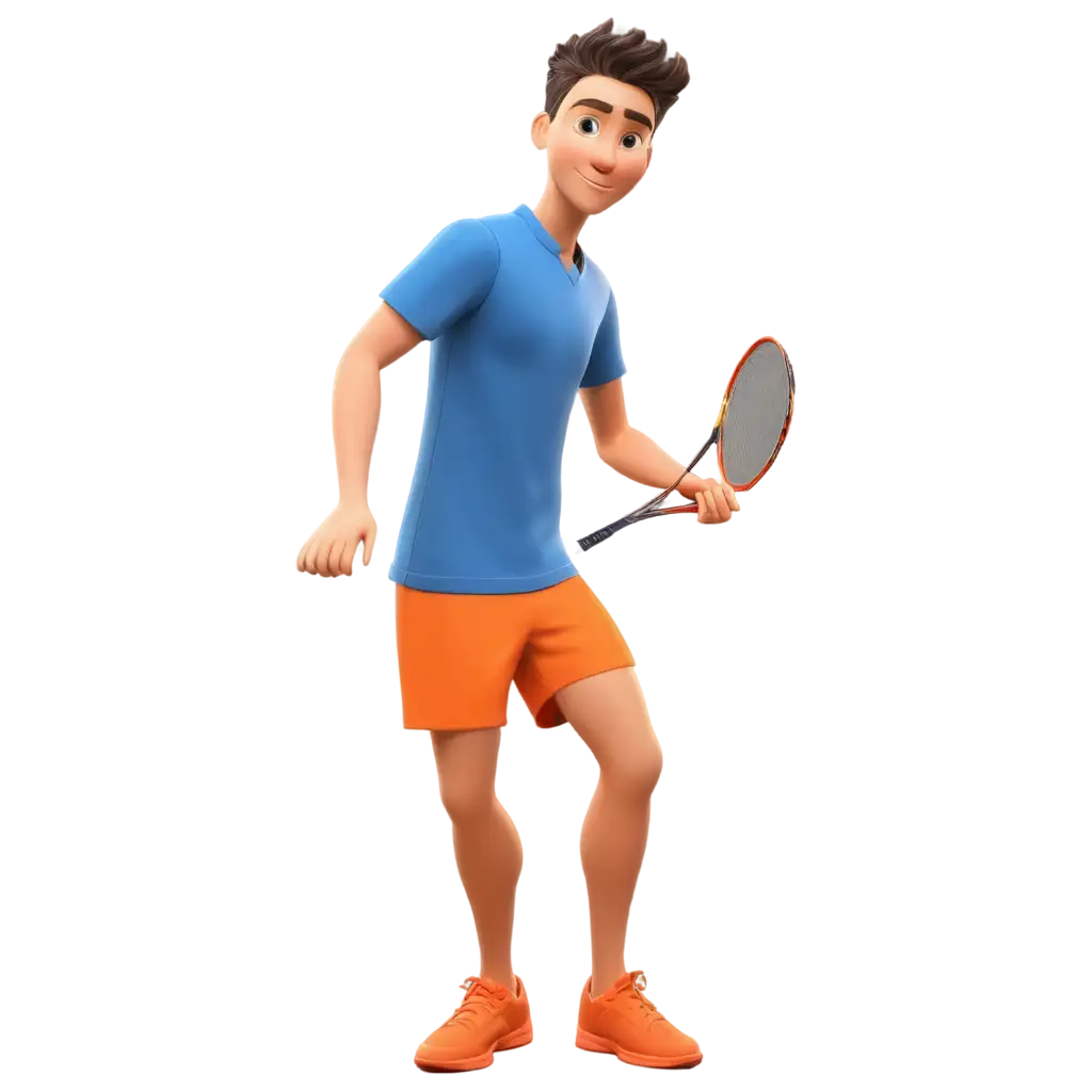 Athlete-Badminton-PNG-Image-Featuring-Blue-and-Orange-Tshirt-in-Animated-Style