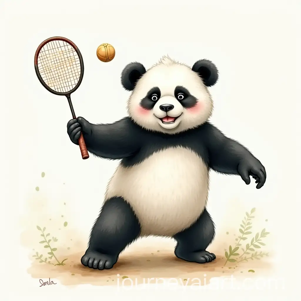 Playful-Panda-Playing-Badminton-in-a-Watercolor-Style