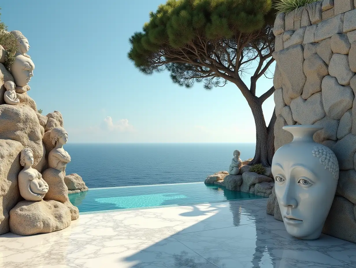 Surreal-Marble-Terrace-with-Grotesque-Sculptures-and-Mediterranean-Views