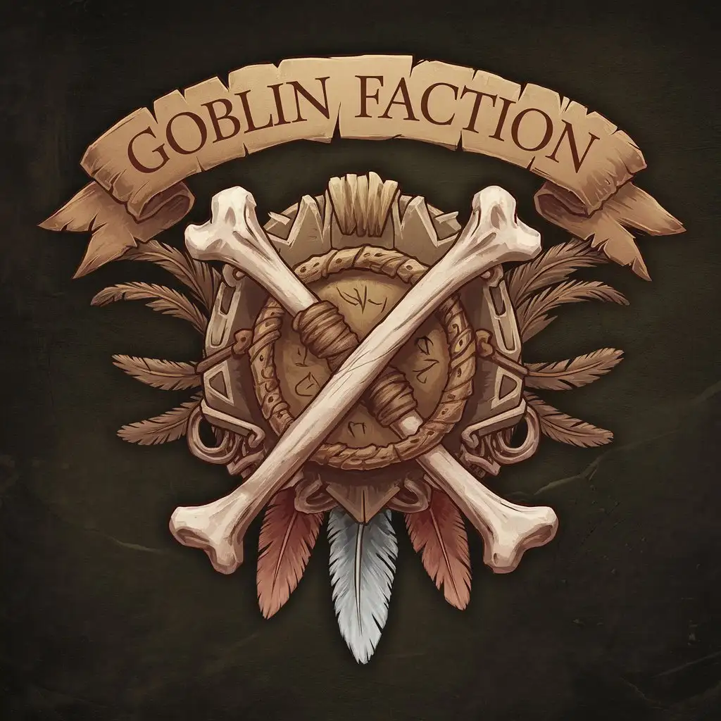 Fantasy Game Art Goblin Faction Logo Crest with Crude Talisman Emblem of Bones and Feathers