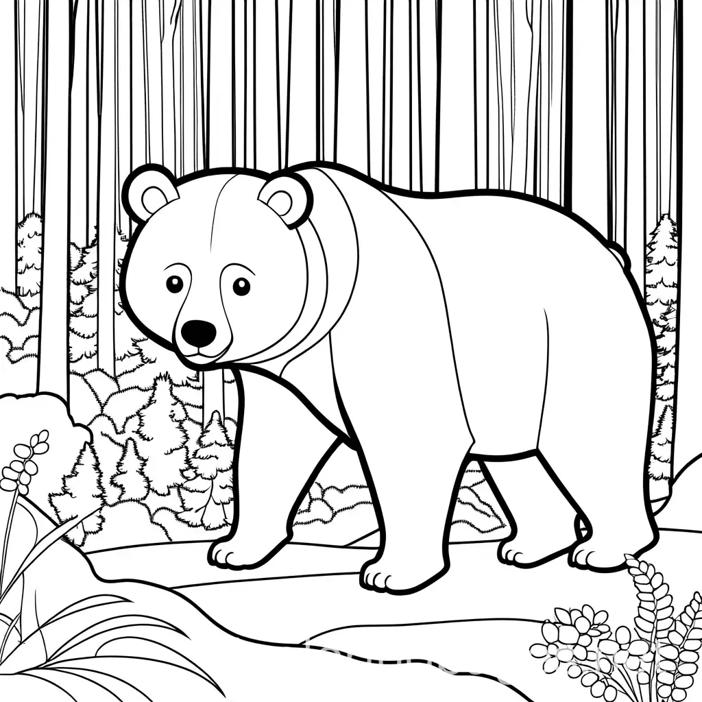 Bear-in-Forest-Coloring-Page-with-Simplicity-and-Ample-White-Space