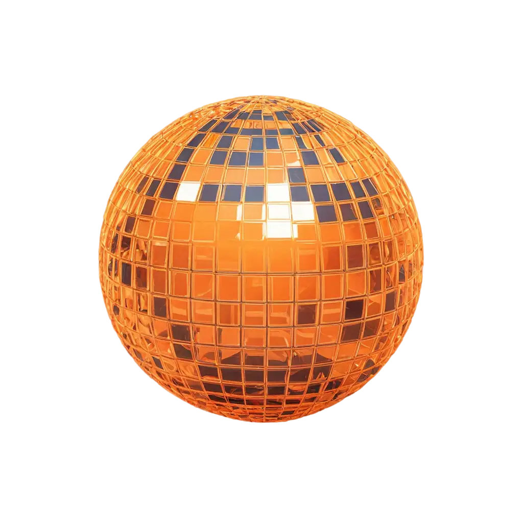 a sphere made of cube glass, the cubes are staggered, with a little refraction effect, and some of them are orange