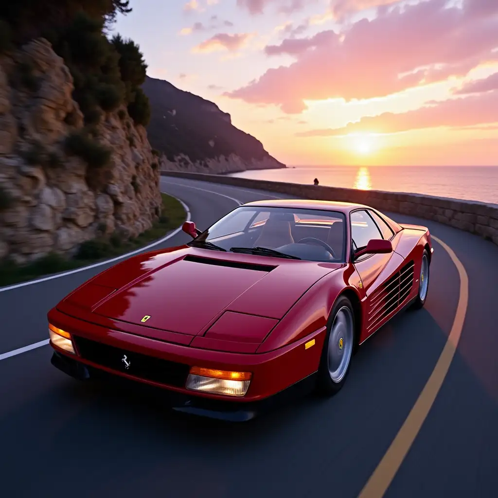 1988-Ferrari-Testarossa-Driving-Along-a-Mediterranean-Coastal-Road-at-Dusk