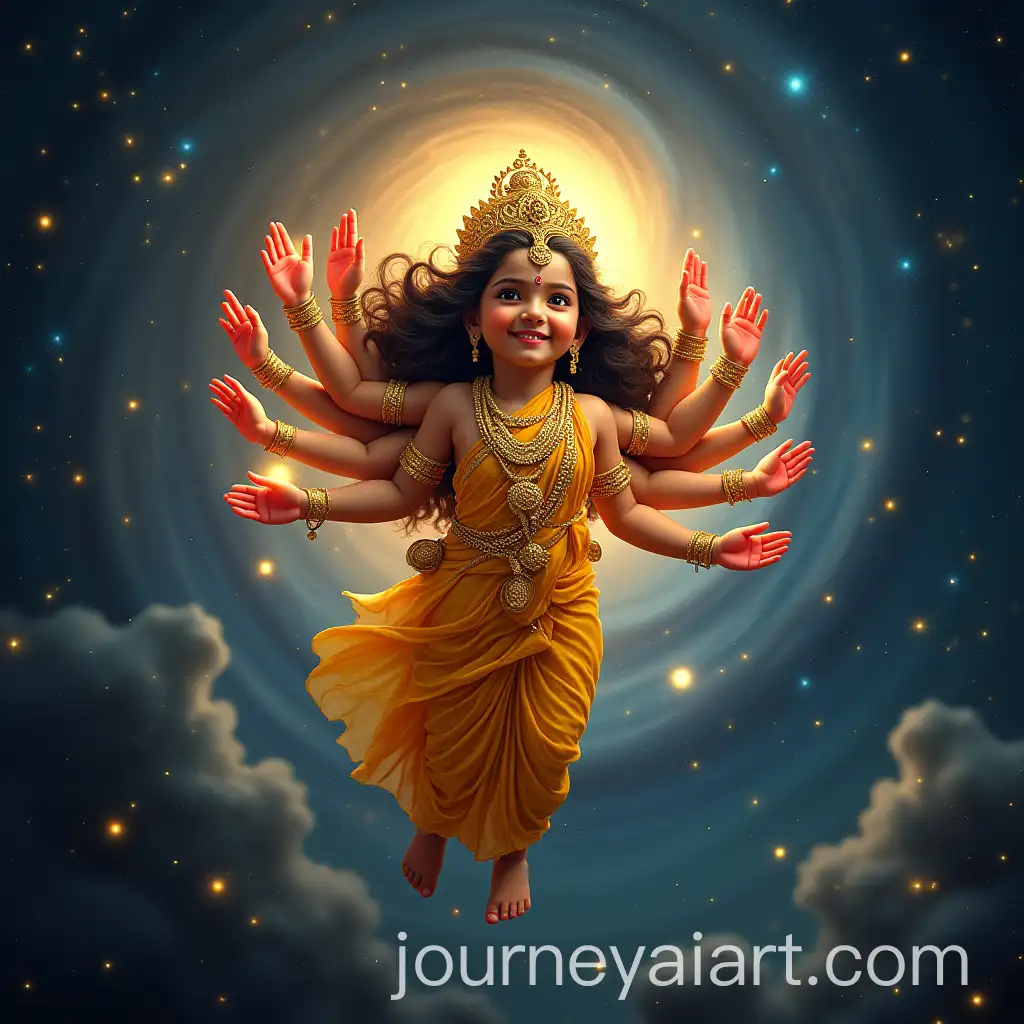 Bal-Durga-FloatingAI-Art-Prompt-Expansion-in-the-Cosmic-Sky-Surrounded-by-Stars-and-Galaxies