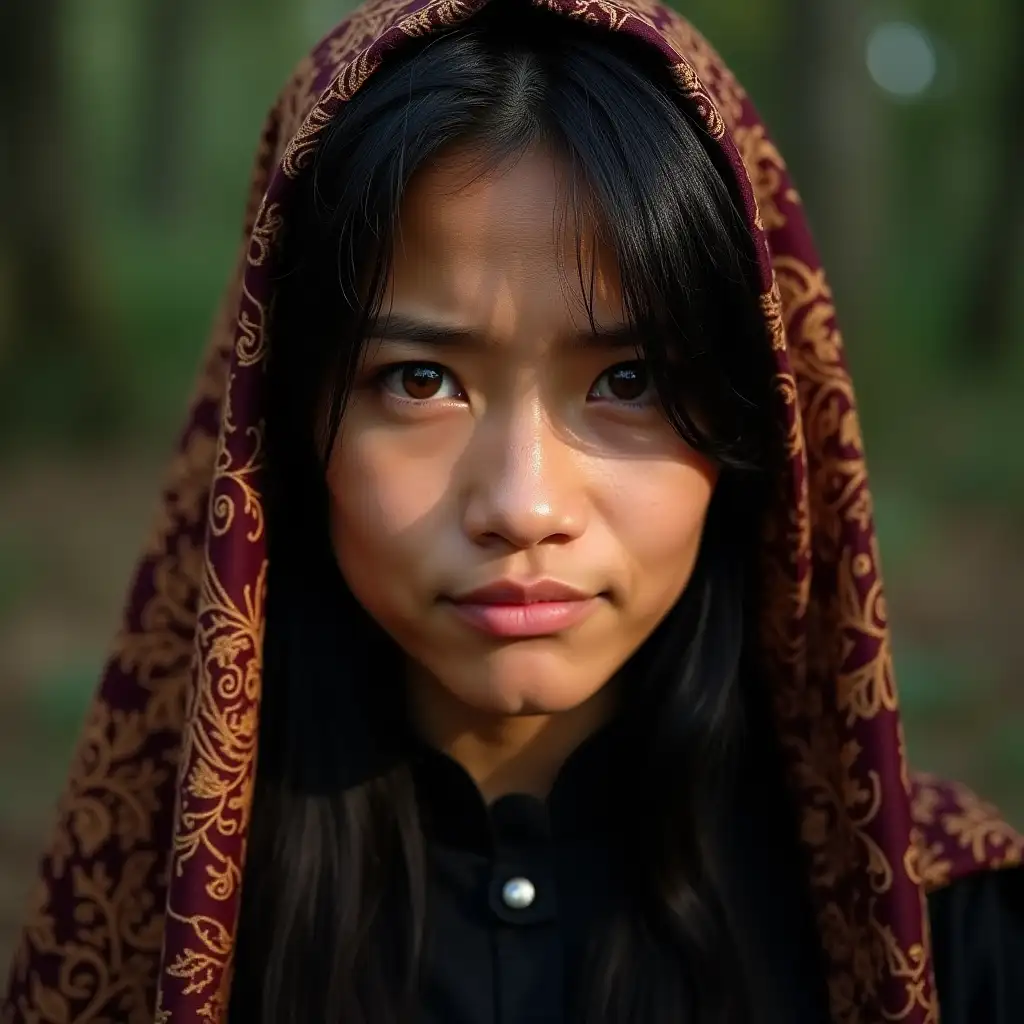 Traditional-Malay-Kadazan-Woman-in-Maroon-Brocade-Shawl