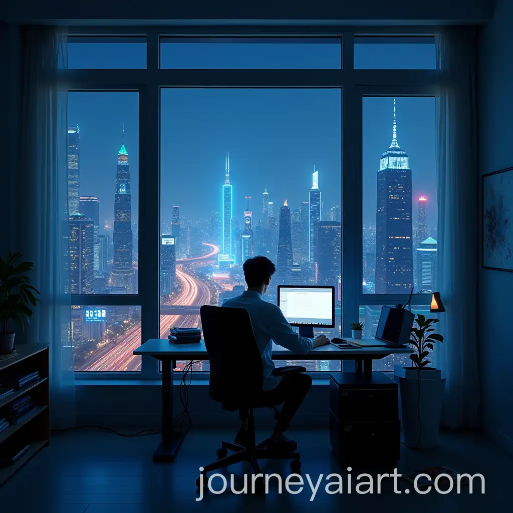 Futuristic-Studio-Apartment-Night-Scene-with-Cityscape-View