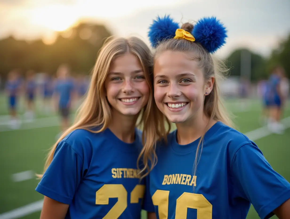 High School Students Smiling on Spirit Day in Blue and Gold