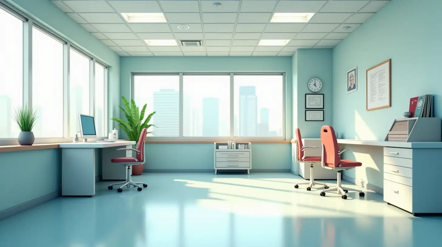 empty Doctors office , High-Def, Realistic, 3d, cartoon,