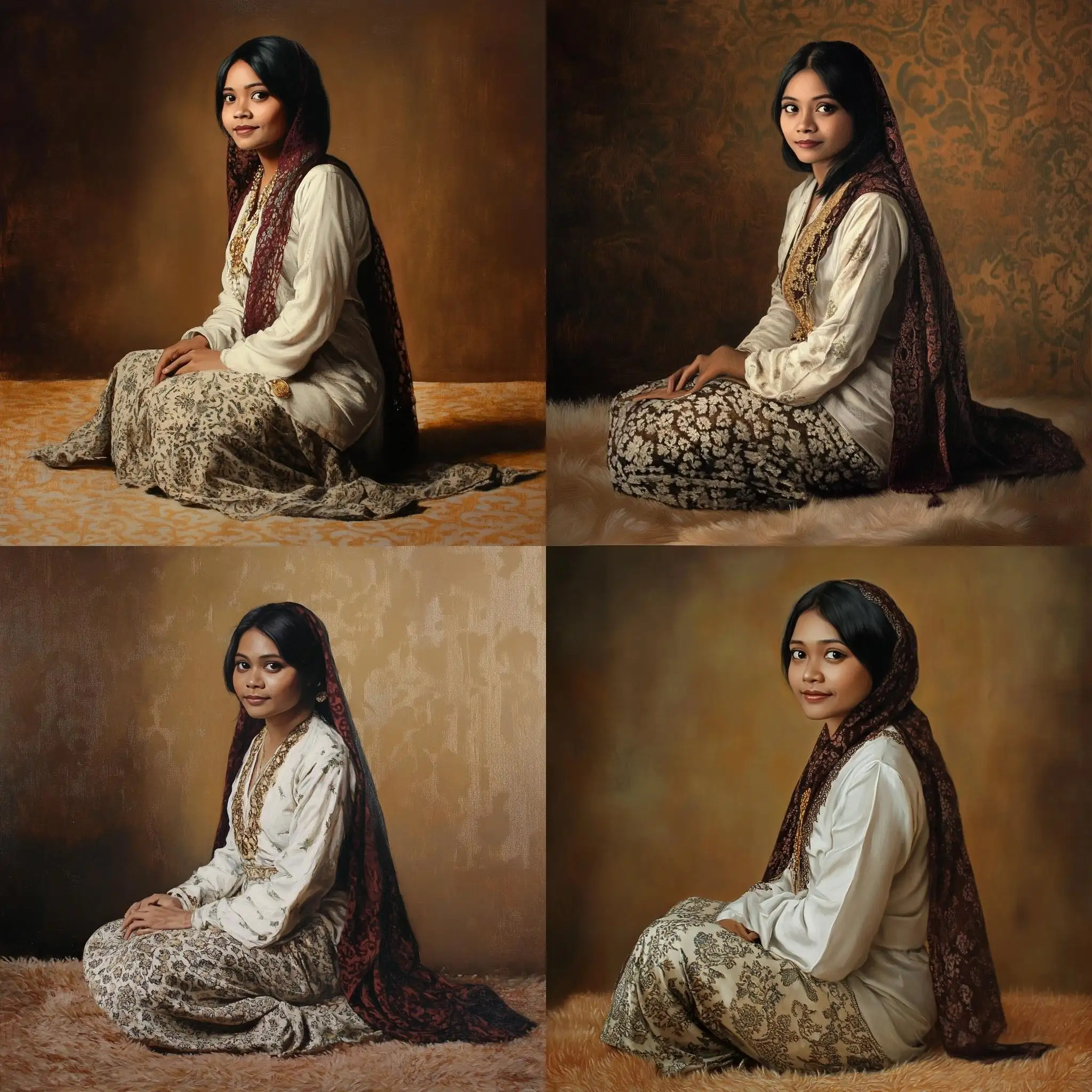 Elegant-MalayJavanese-Woman-in-Traditional-Attire-on-Brown-Carpet