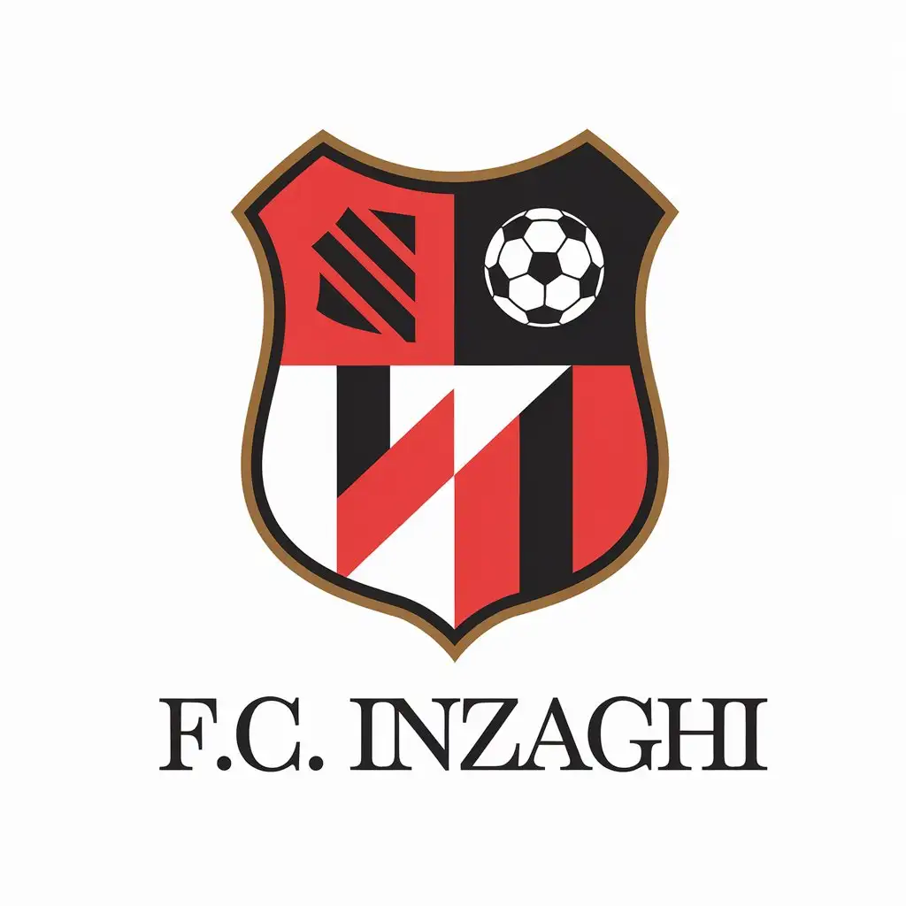 LOGO Design for FC INZAGHI Red Black White with Shield and Football Elements