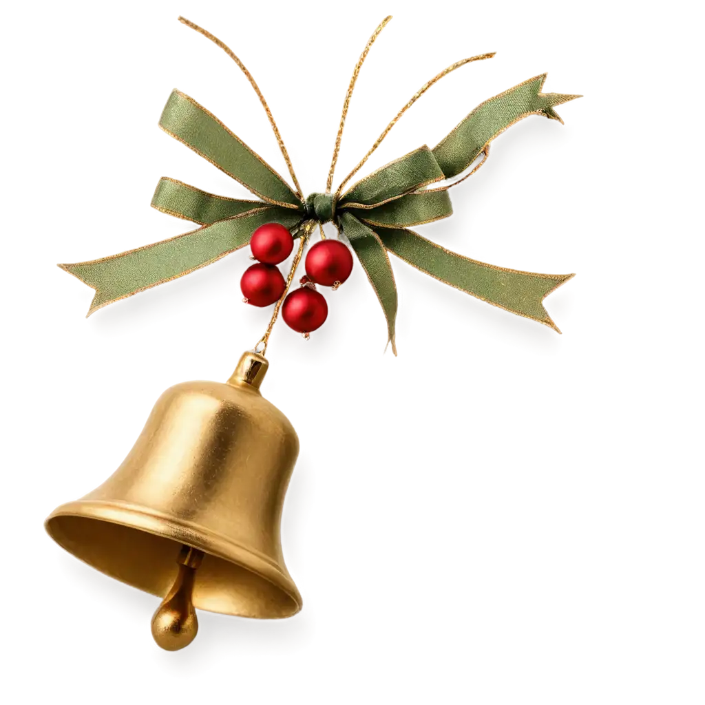 A Christmas bell, elegantly outlined in gold, floating against a clean white background, symbolizing the festive sounds and spirit of Christmas.