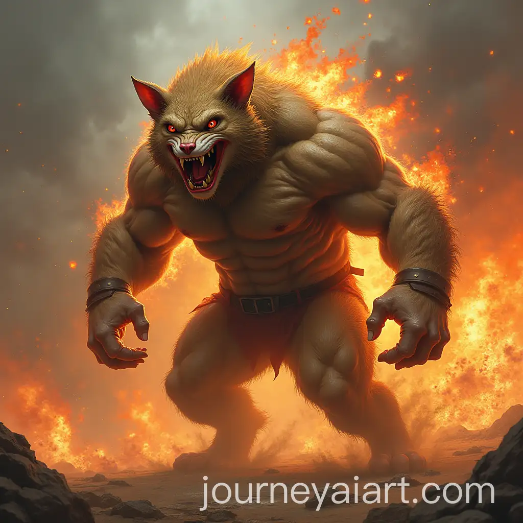 Intense-HumanAnimal-Hybrid-in-Aggressive-Pose-with-Explosive-Background