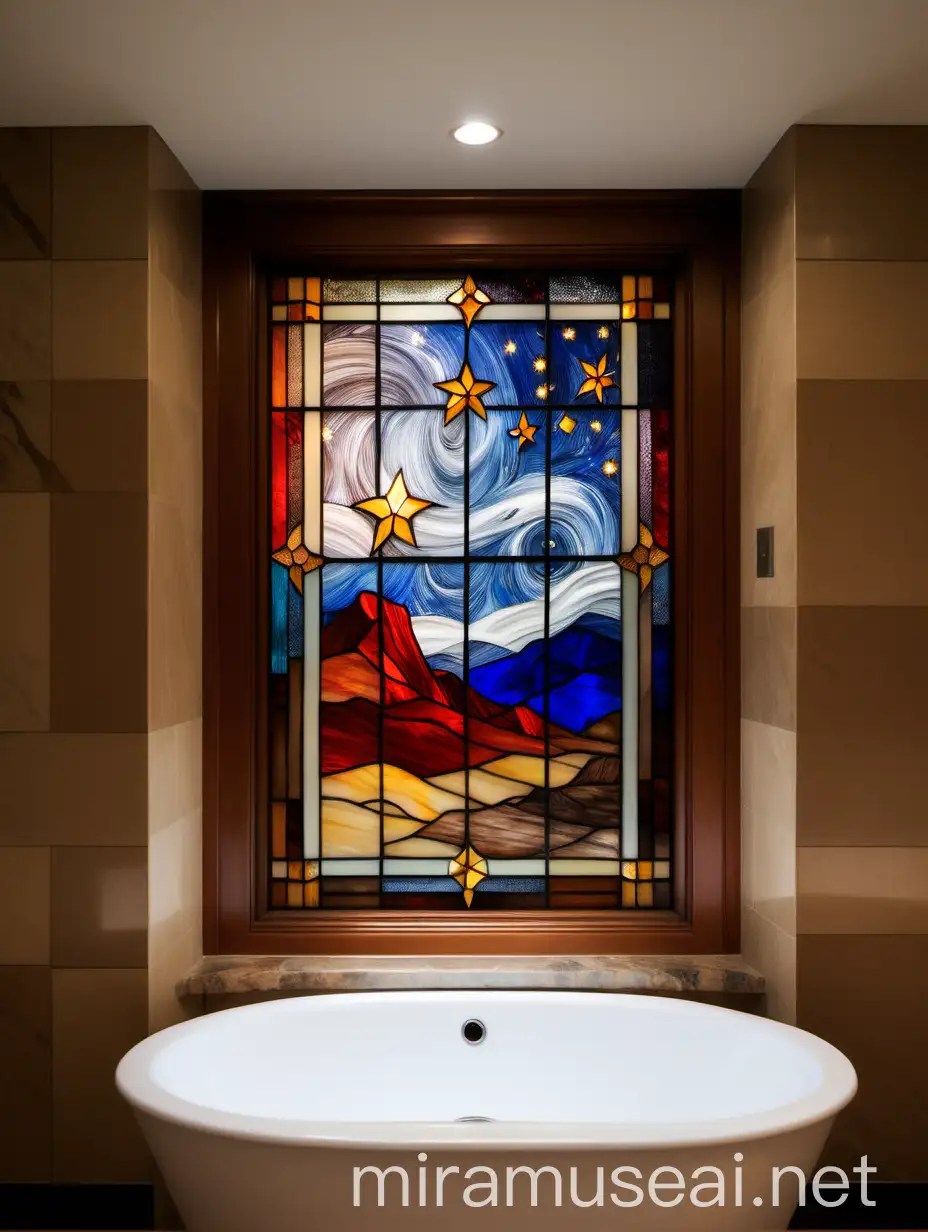 Tiffany Stained Glass Bathroom Door with Starry Sky Design