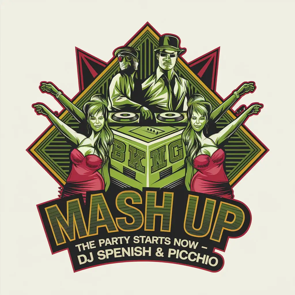 LOGO Design for MASH UP Party DJ MC Dancing with Green Yellow Red Colors