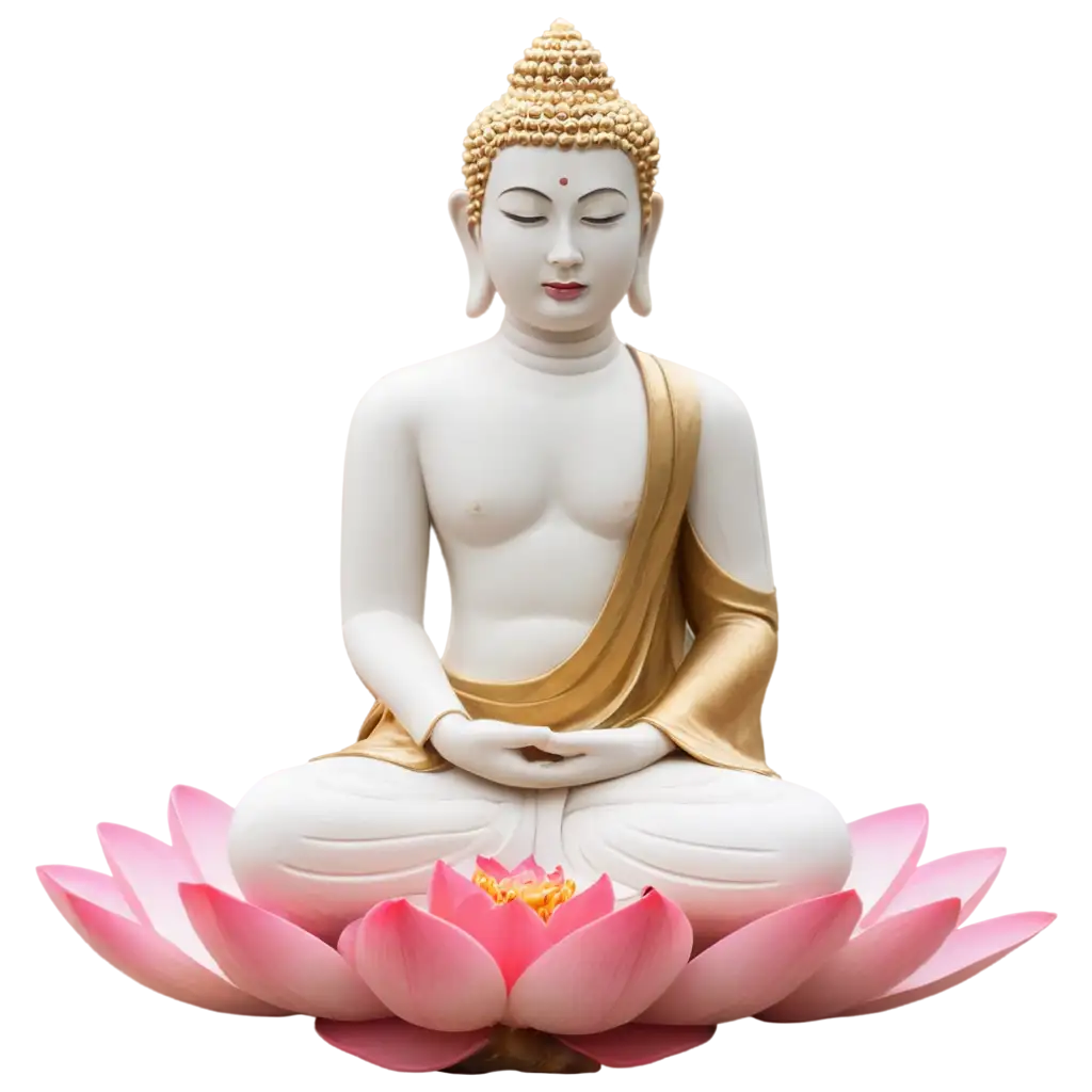 Stunning-White-and-Golden-Buddha-Statue-on-Pink-Lotus-PNG-Format-for-HighQuality-Clarity