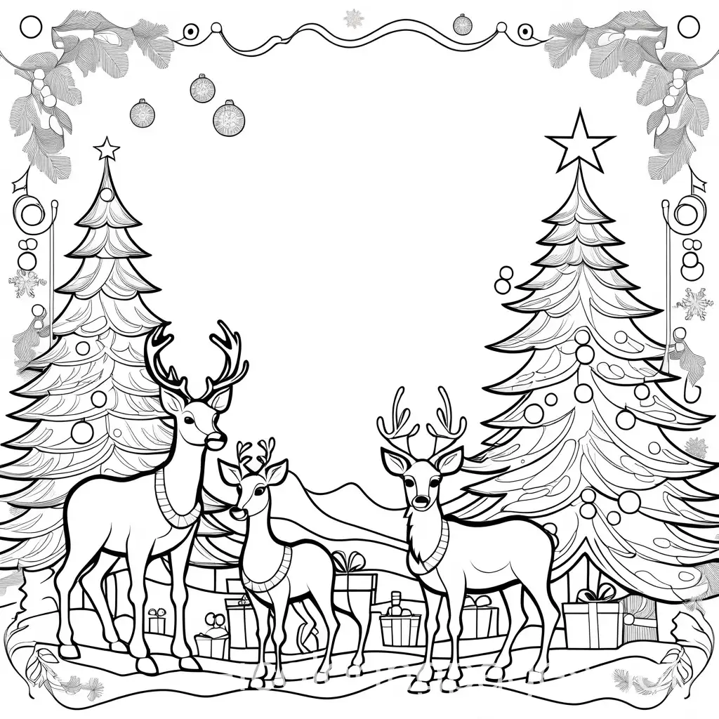 Christmas-Coloring-Page-with-Santa-and-Rudolph-in-Line-Art-Style