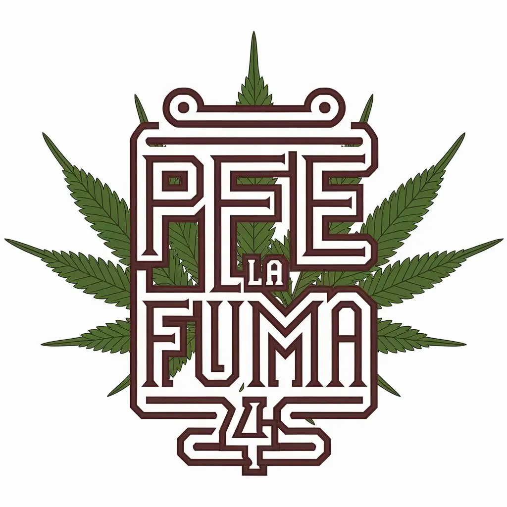 a vector logo design,with the text "PEPE LA FUMA 4", main symbol:MOMOGRAMA LETTRAS  PE PE LA FUMA  FORMADO DE  HOJAS DE MARIJUANA,complex,clear background