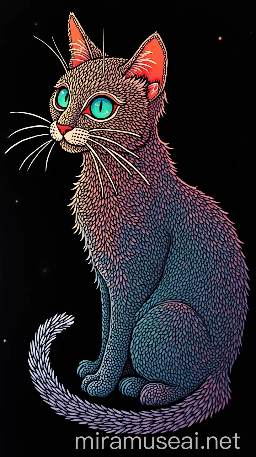 Intricate MultiColor Scratchboard Art Featuring Stunning Tabby Cats