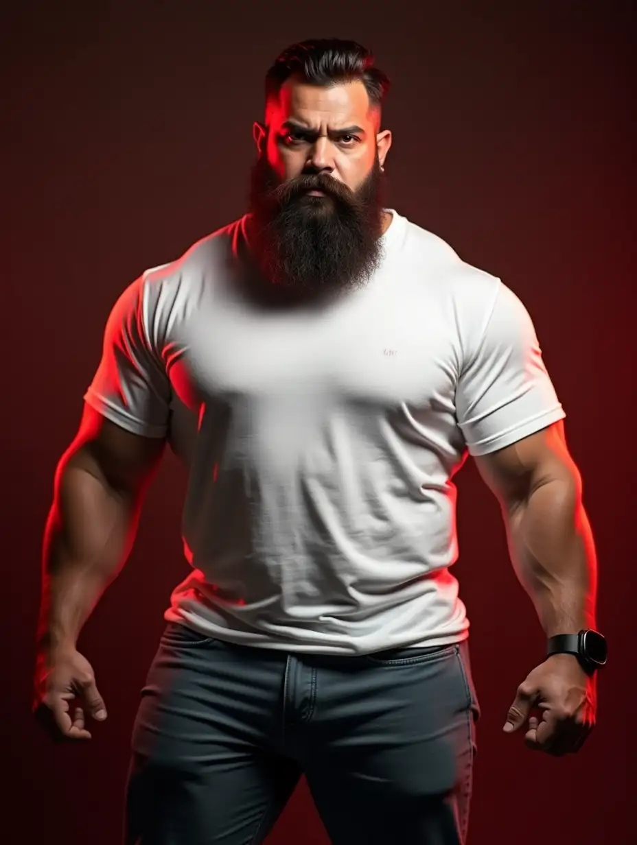 Confident Muscular Man with a Beard in a Powerful Pose