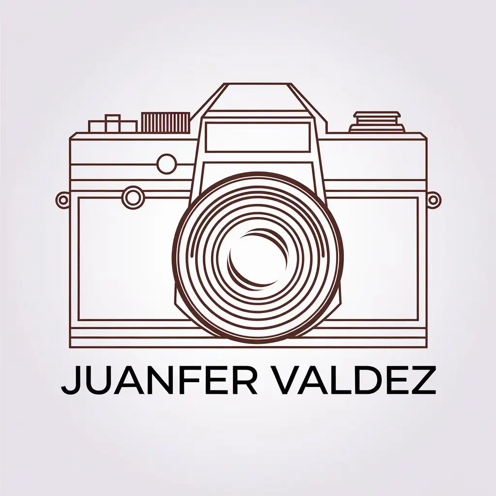 a vector logo design,with the text "Juanfer Valdez", main symbol:A vintage camera model. Drawing only with lines,Minimalistic,be used in Photography industry,clear background