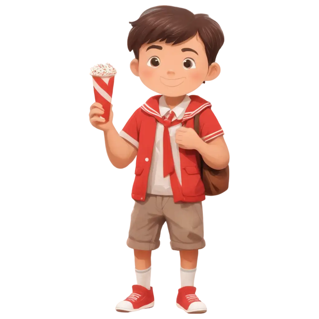 Elementary-School-Cartoon-Boy-Eating-Snack-in-Red-and-White-Uniform-PNG-Image-for-Educational-and-Fun-Design-Projects