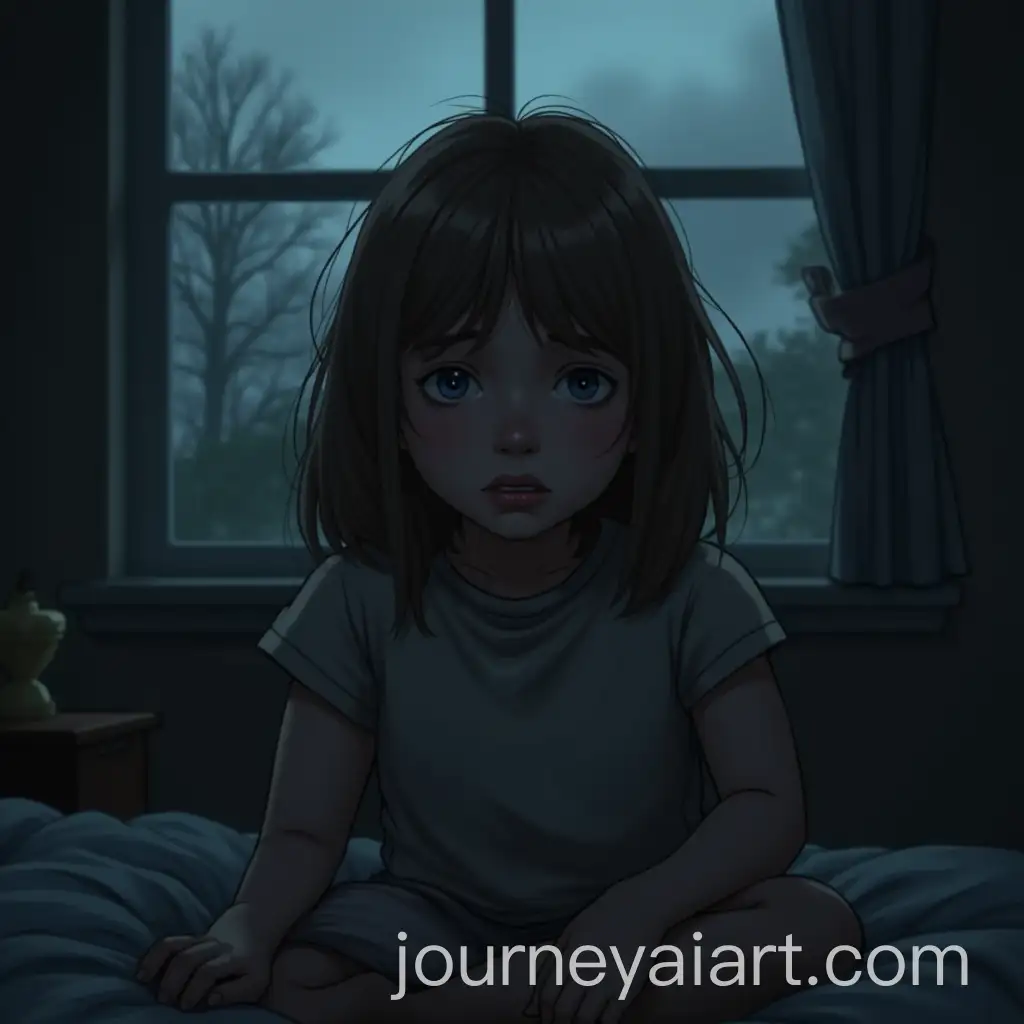 Little-Girl-with-a-Worried-Expression-in-Dimly-Lit-Room-During-Stormy-Weather