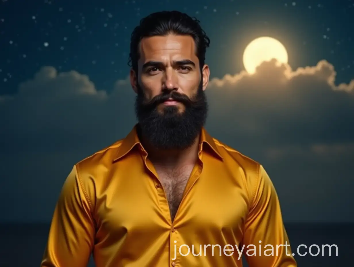 Handsome-Man-in-Golden-Shirt-Under-Full-Moon-on-Poya-Day