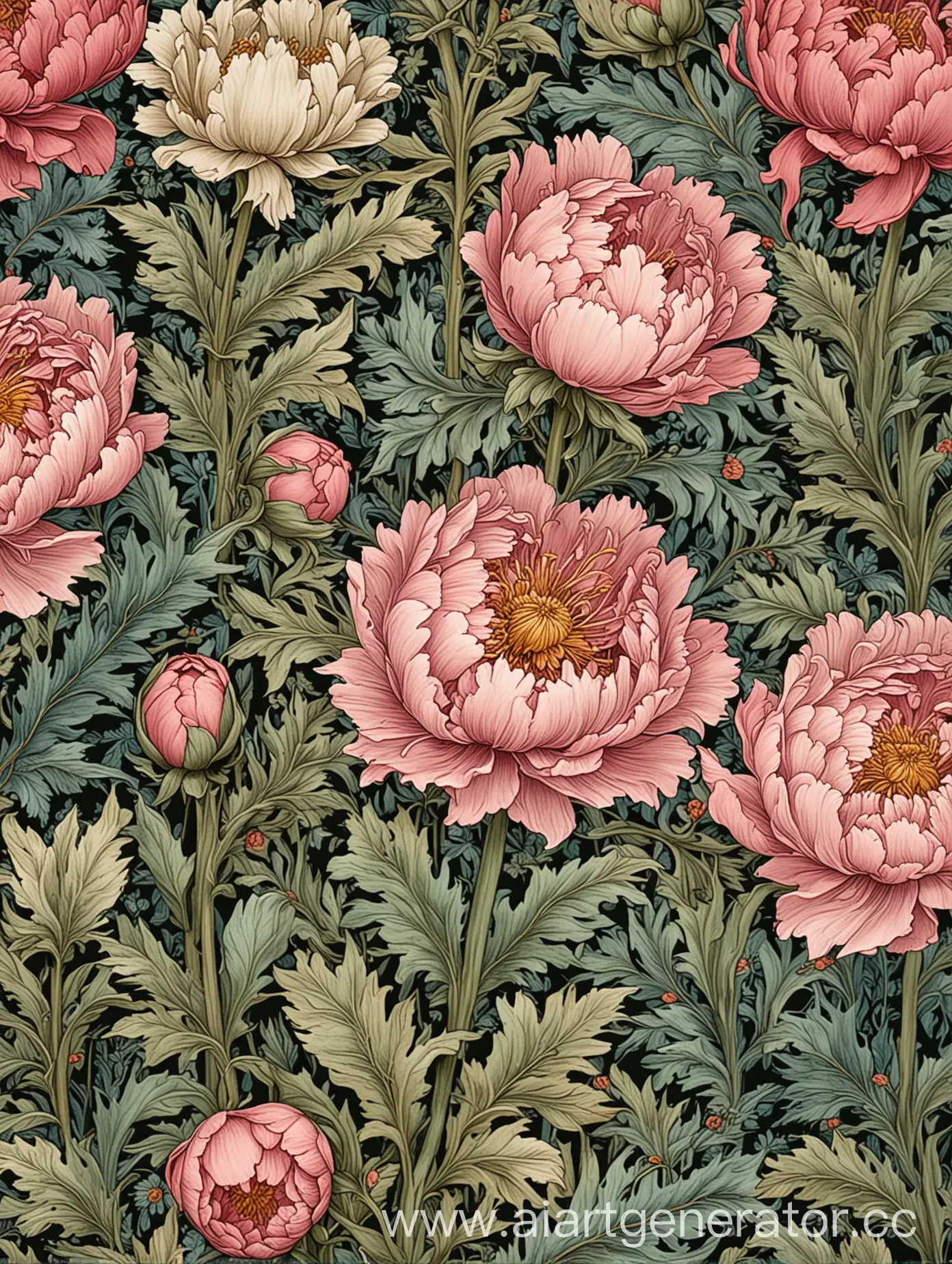 Textile-Print-Pattern-of-Peonies-and-Acanthus-Inspired-by-William-Morris