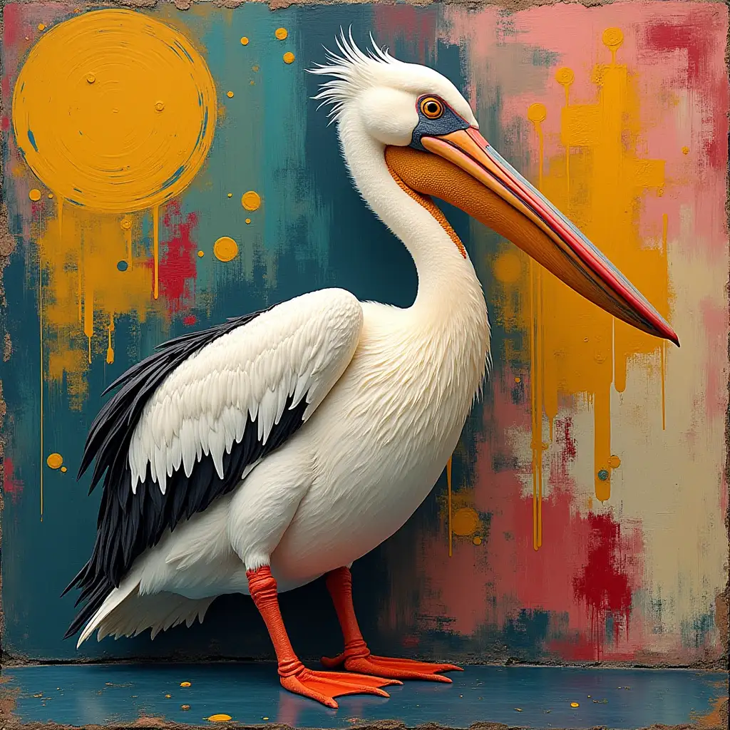 Abstract Pelican Art in NeoExpressionism and Pixar Style