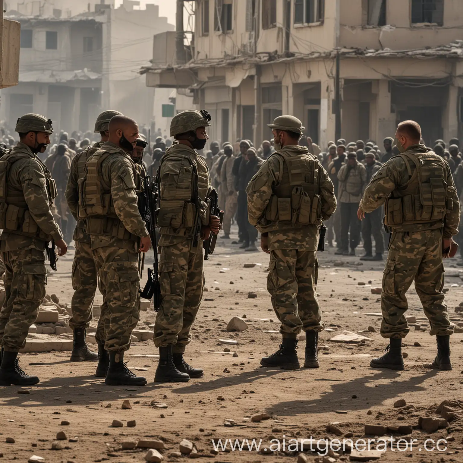 Soldiers-Standing-Guard-and-Monitoring-Civilians