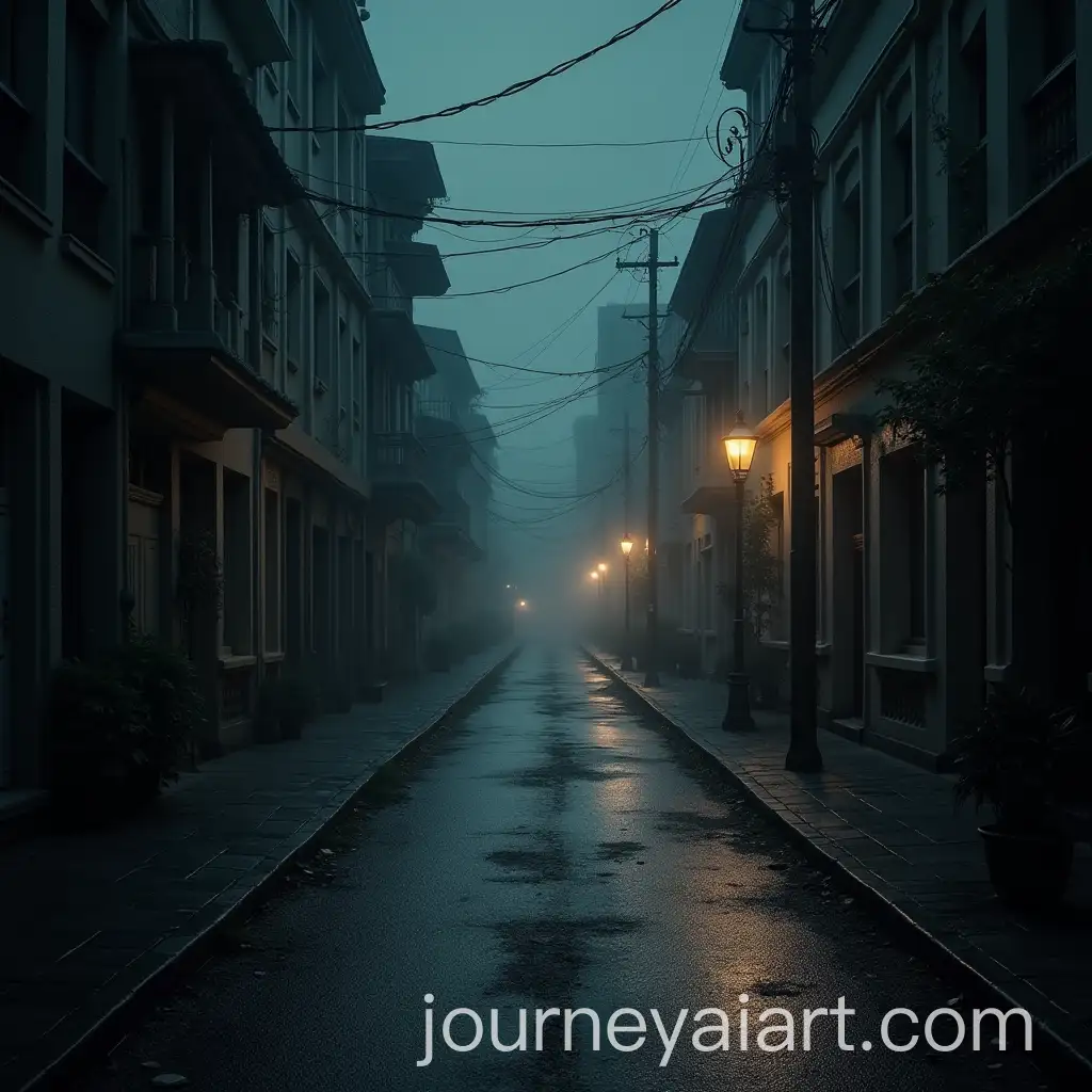Eerie-and-Dark-Street-at-Night-with-Ominous-Atmosphere