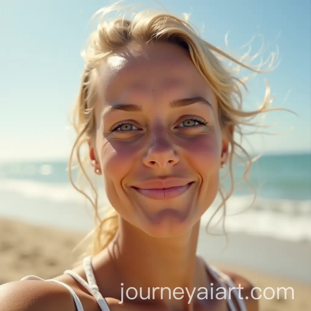 Cute-Swedish-Girl-Taking-a-Selfie-on-the-Beach-While-Tanning