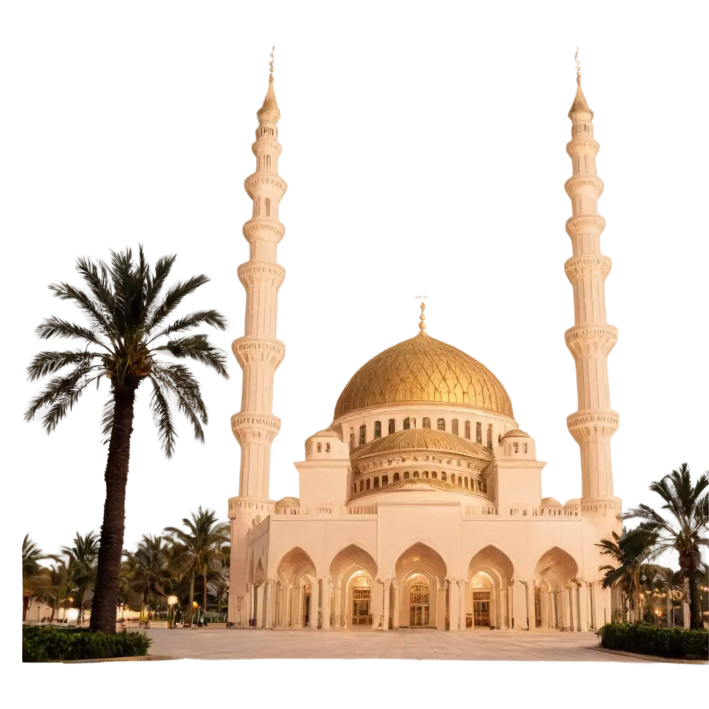 Elegant-Mosque-PNG-Image-with-Golden-Dome-and-Intricate-Minaret-Design-HighQuality-for-Professional-Use