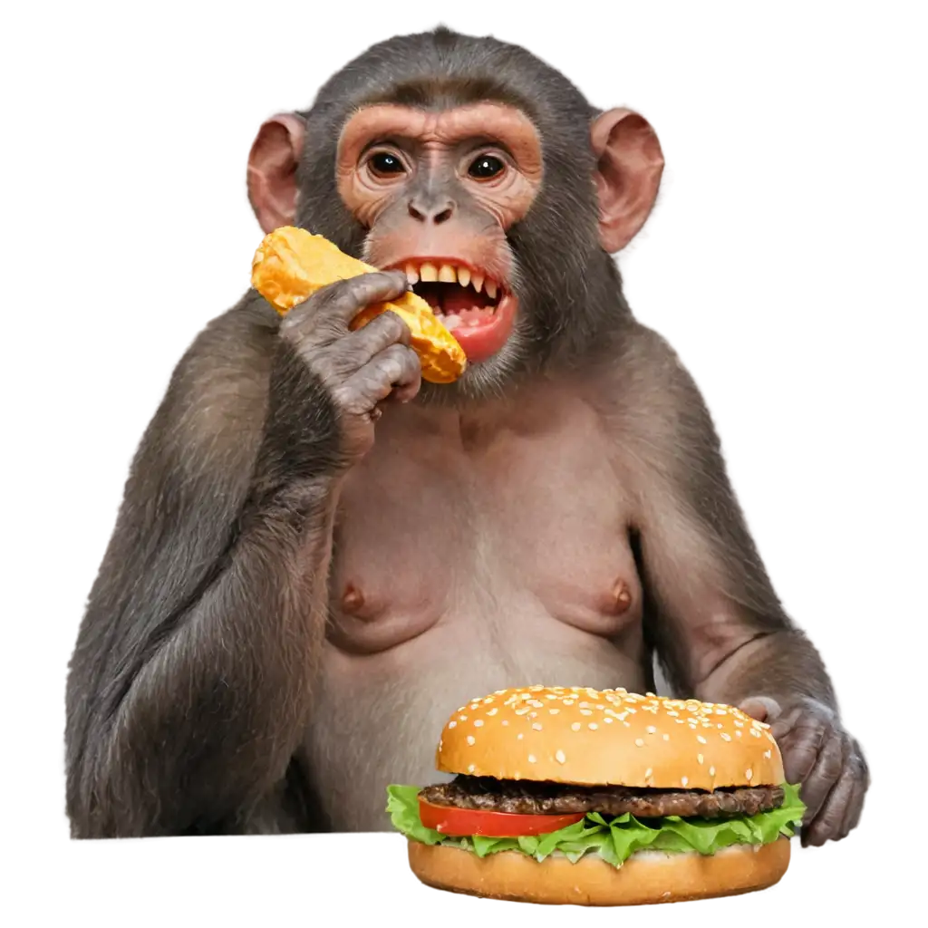 Monkey-Eating-Burger-PNG-Image-Playful-Primate-Enjoying-a-Tasty-Meal