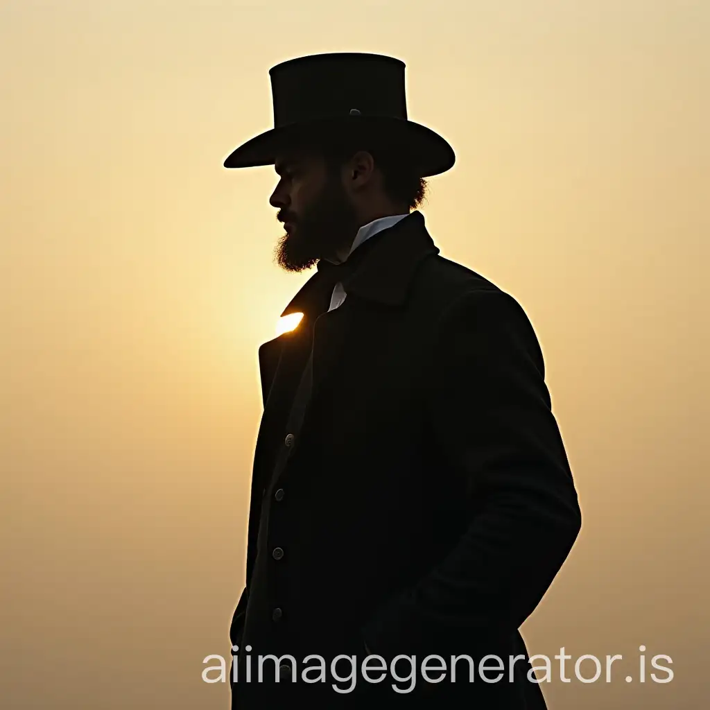 Silhouette-of-a-Man-from-the-1800s-in-a-Hat-and-Raincoat