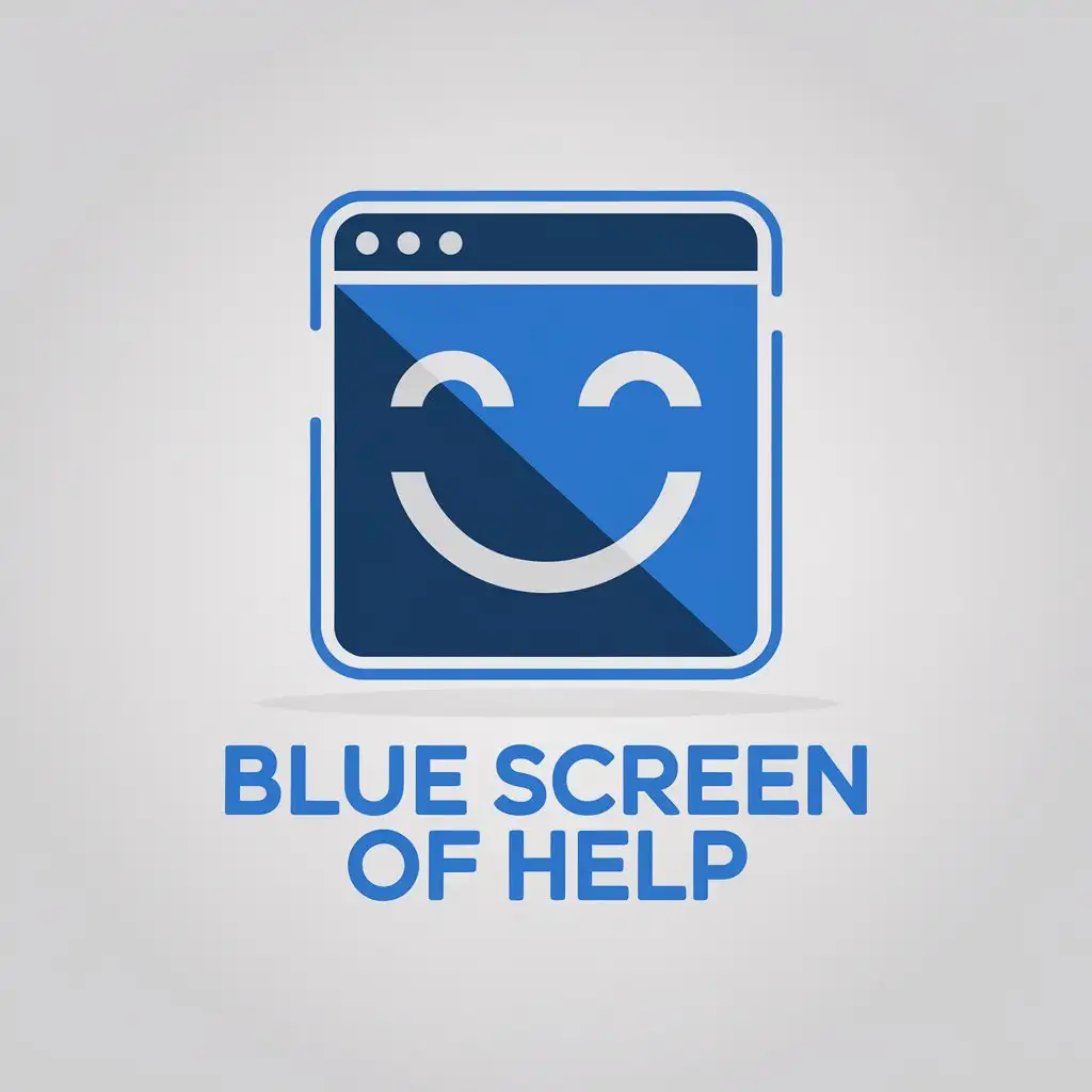 LOGO Design for Blue Screen of Help Minimalist Smiley Face on Clear Background