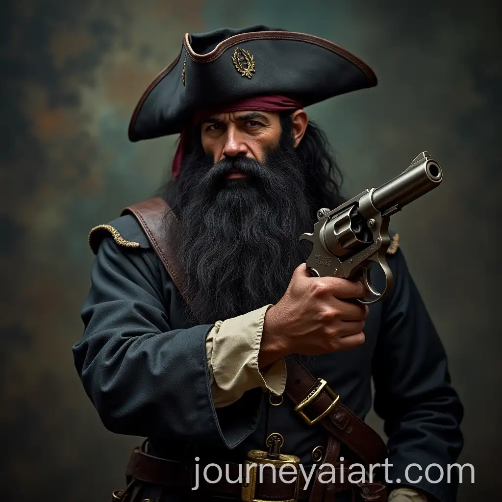 Blackbeard-Pirate-Holding-Pistol-with-Flintlocks-on-the-High-Seas