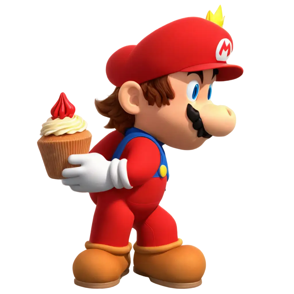 Mario-Eating-a-Cupcake-in-Bowsers-Castle-PNG-Image-Delightful-Scene-from-the-Mushroom-Kingdom