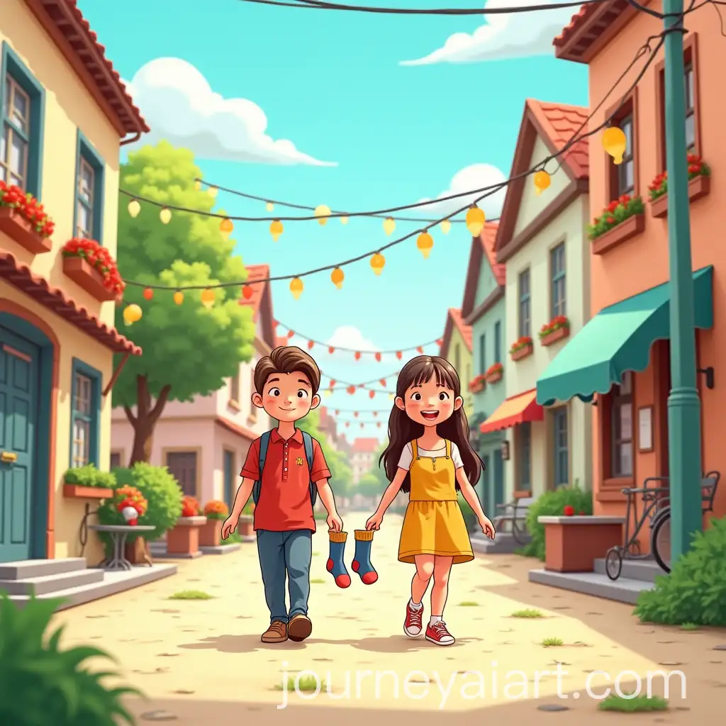 Whimsical-Cartoon-Village-with-Colorful-Clothing-and-Quirky-Characters-Walking-with-Socks-on-Their-Hands
