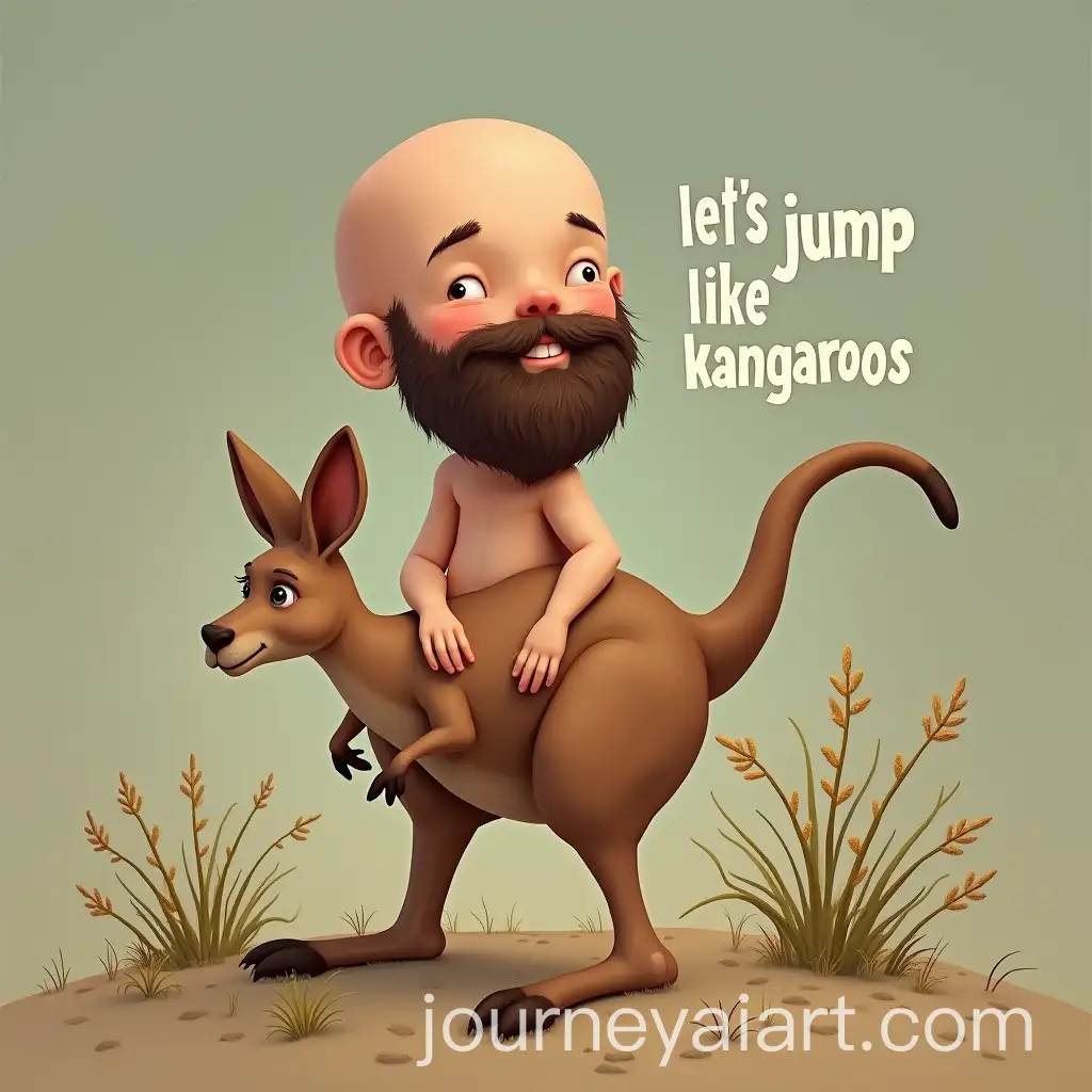 Bald-BoyAI-Art-Prompt-Expansion-with-Beard-Riding-a-Kangaroo-with-Lets-Jump-Like-Kangaroos-Text