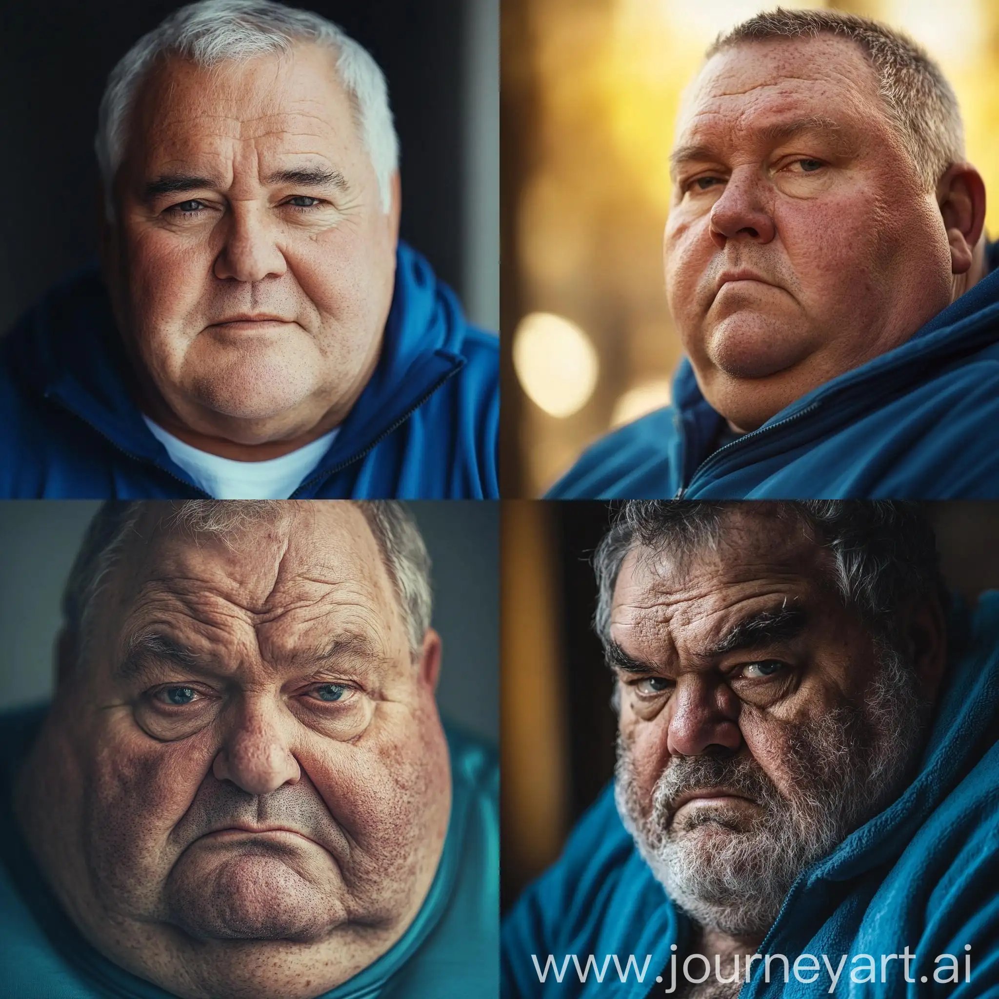 CloseUp-Portrait-of-an-Obese-Elderly-Man-in-Satin-Blue-Tracksuit