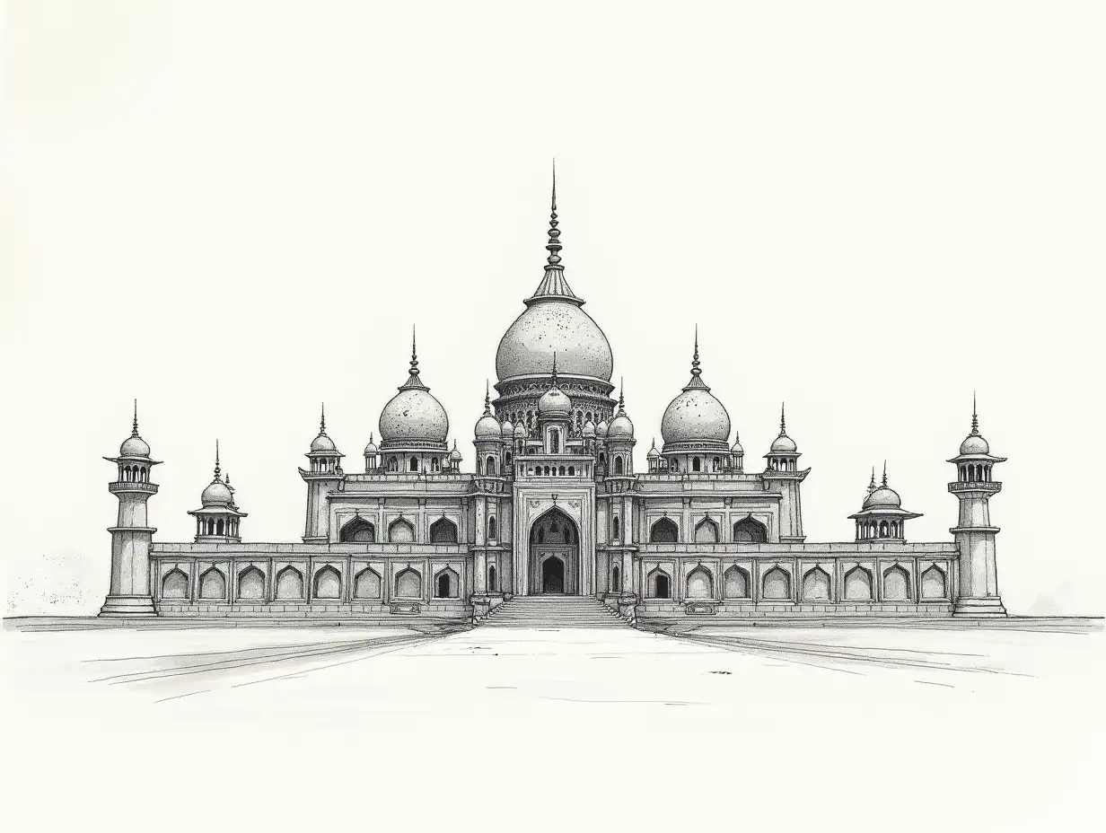 Grand-Palace-Architecture-from-the-Mahabharata-Era-in-Outline-Sketch