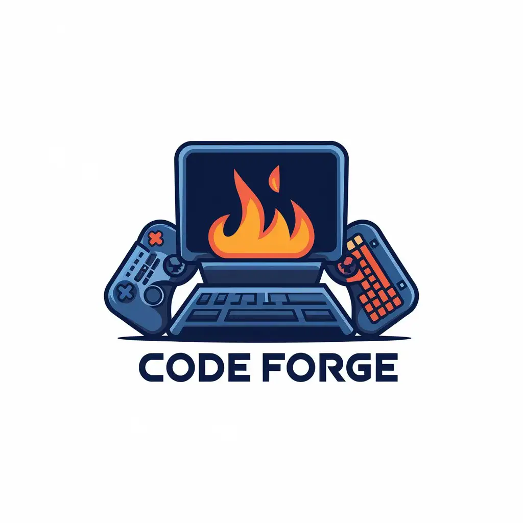 LOGO Design for CODE FORGE Vector Logo with Forge and Gaming Elements on Clear Background