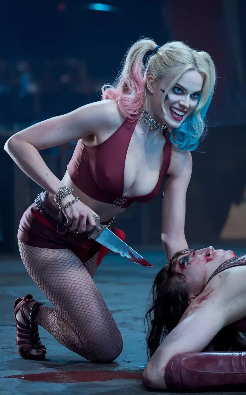 Mature-Margot-Robbie-as-Harley-Quinn-in-Action-with-Triumphant-Grin