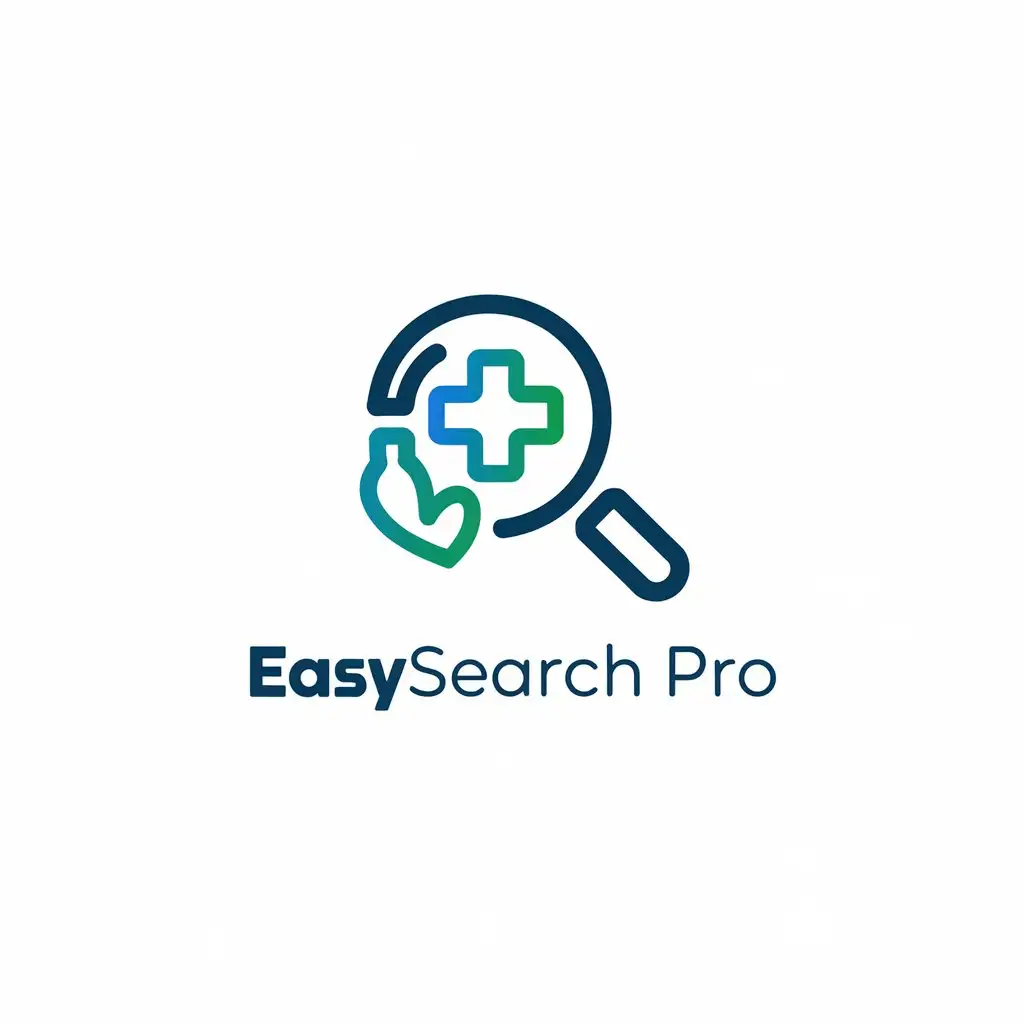 LOGO Design for EasySearch PRO Minimalist Magnifying Glass with Health Symbols in Blue Green for Health Insurance Search Tool