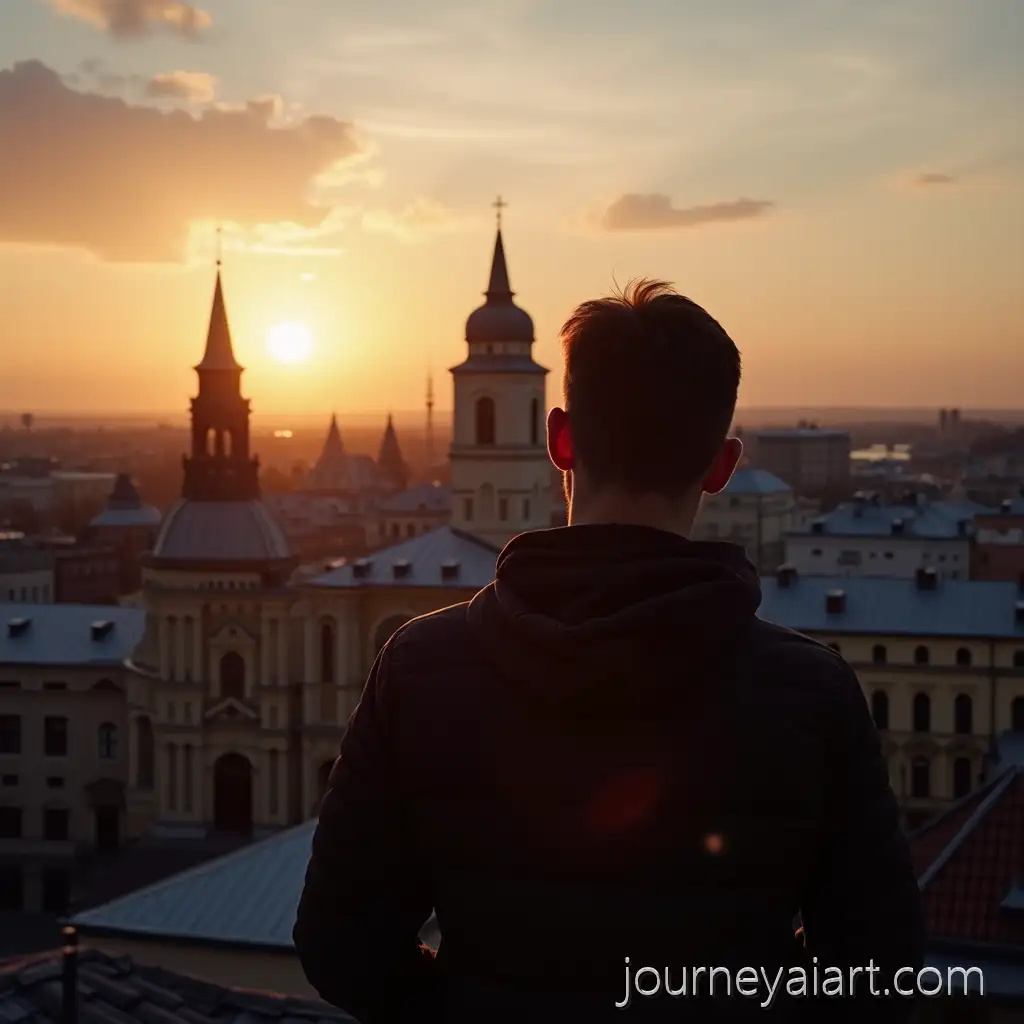 Person-on-Rooftop-Gazing-at-Isaakievsky-Cathedral-at-Sunset