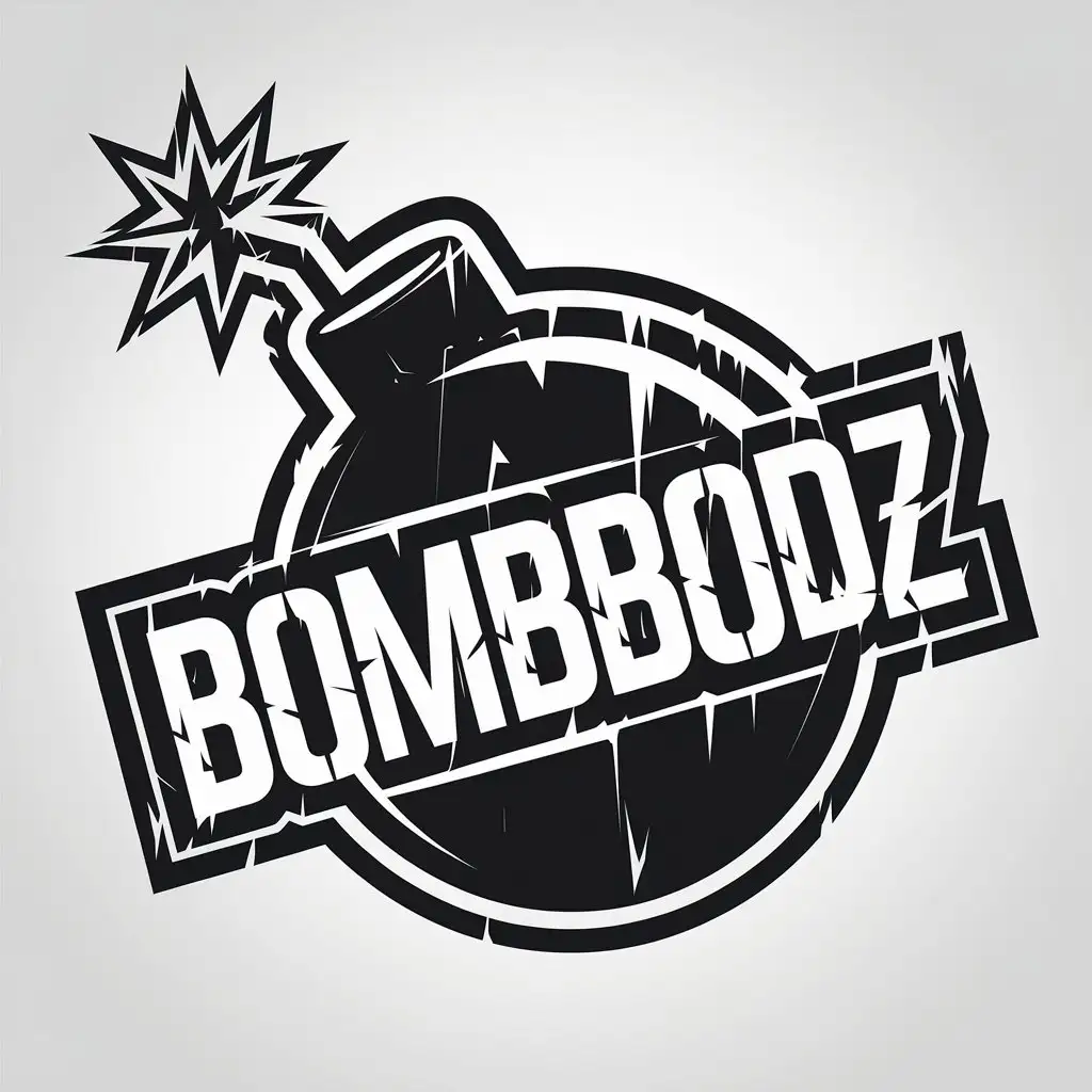 LOGO Design for BombBodz Minimalistic Black White Logo Featuring Bomb and Text