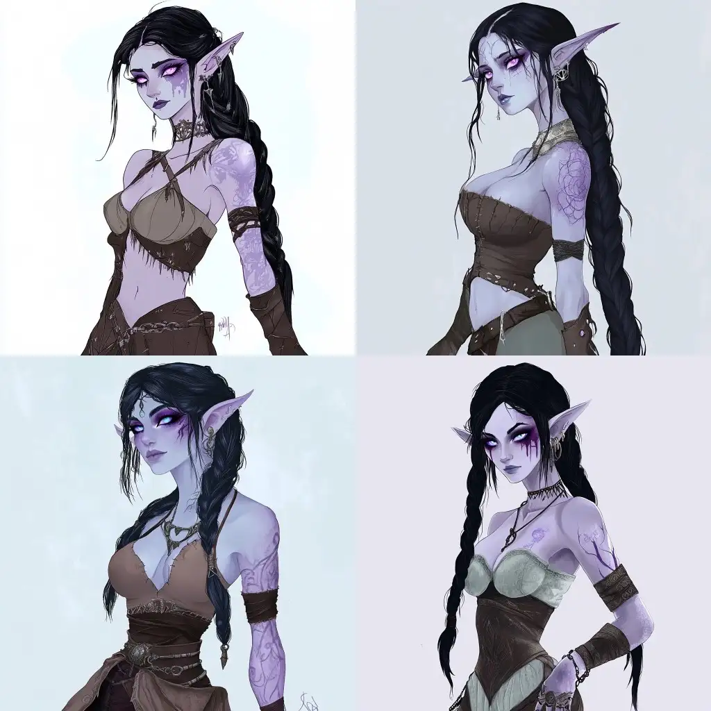 Scarred-Dark-Elf-Woman-with-CoalBlack-Hair-and-Unique-Eyes-in-Dark-Fantasy-SettingAI-Art-Prompt-Expansion