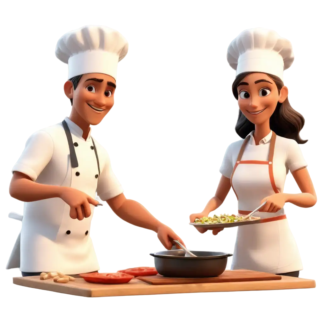 Animated-PNG-Image-of-a-Male-Chef-and-Female-Cook-in-Action